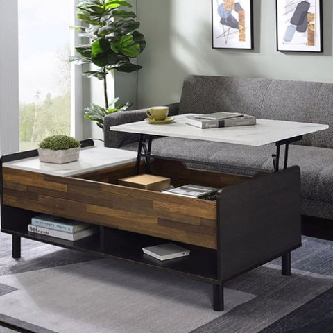ZUN White and Walnut Coffee Table with Lift-Top B062P189138