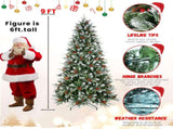 9FT Christmas Tree with 3750 Tips, Red Berries & Pine Cones Snow-Dusted PEPVC Branches, Hinged 10747901
