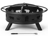 30 Inch Round Outdoor Wood Pit, Heavy Duty Wrought Iron Firepit with Hinged Spark 71734744