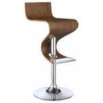 ZUN Walnut and Chrome S-Shaped Adjustable Bar Stool B062P153511