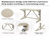 Farmhouse 3-Piece Counter Height Dining Table Set with USB Port and Upholstered Stools,Milky N717P352068A