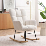 Rocking Chair Teddy Upholstered Glider Rocker Rocking Accent Chair Padded Seat with High Backrest W1117P220385