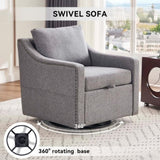011-Linen Fabric 360&deg Swivel Accent Chair with Upholstered,One Back Pillow,Armrest with Rivets W527P190830