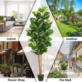 6FT Solid Wood 156 Leaves Truncated Piano Leaf Banyan Simulation Tree Green 38937564