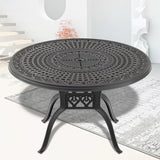 ZUN Ø47.24-inch Cast Aluminum Patio Dining Table With Black Frame and Umbrella Hole W1710P166032