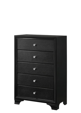 ZUN 1pc Modern Glam Style Black Finish Glam Five Drawer Chest Pattern Wooden Bedroom Furniture B011P216718