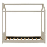 Twin Size Velvet House Bed Wood Bed, Beige 13139946