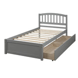 Twin Platform Storage Bed Wood Bed Frame with Two Drawers and Headboard, Gray WF194279AAE