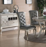 Luxury Antique Silver Wooden Set of 2 Dining Side Chairs Grey Faux Leather / PU Tufted Upholstered B01149587