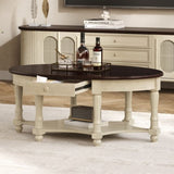 Vintage Oval Coffee Table with Drawer and Storage Shelf, Antique Cocktail Table in 45", French N735P277388K