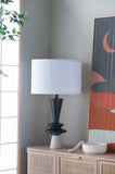 D15x26.7" Black Aluminum Table Lamp with Two Varying Disc Accents and White Shade W2078P326342