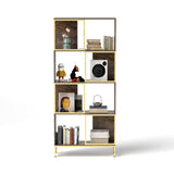 4-Tier Industrial Bookcase, Rustic Wood and Metal Frame, Asymmetrical Design, Display Storage W2167P192763