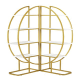 4 Tiers Home Office Open Bookshelf, Round Shape, Different Placement Ways, MDF Board, Gold Metal 70585705