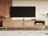 Boho TV Stand for 65, 75, 85 Inch TV, Entertainment Center with Open Storage and Drawers, Modern N710P339452P