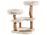 40" Natural Solid Wood Cat Tree Tower, Boho Style Cat Condo with Washable Plush Cushions & Jute 45890218