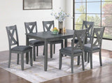 Gray Finish Dining Table 6x Chairs 7pcs Dining Set Cushion Seat Nailhead X-Cross Back Chairs Dining B011P348932