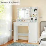 Vanity Desk with Mirror and Lights, Makeup Vanity with Drawer & Storage Cabinet, 3 Lighting Modes W3204P300592
