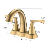 2 Handle 4 Inch Centerset Bathroom Sink Faucet with Pop-Up Drain, Brushed Gold W122460801