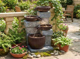 4-Tier Waterfall Fountain with LED Lights, Resin Fiberglass Outdoor Fountain with Adjustable Flow 94280886