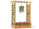 70" Tall Pine Wood Raised Garden Bed with Trellis & Flat Roof, Open-Ended Base Planter for Climbing 88382726