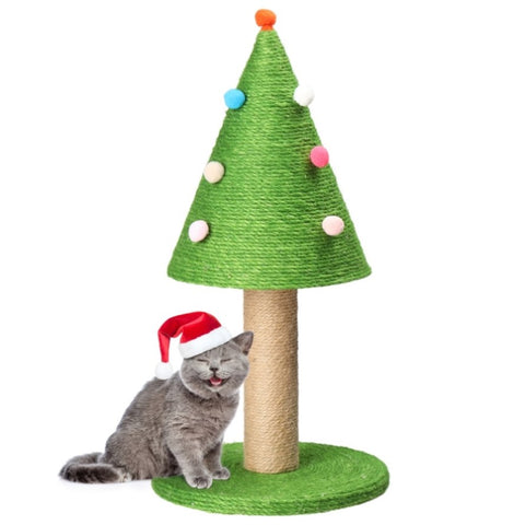 ZUN 25in Christmas Tree Scratching Post, Cute Cat Scratcher with Natural Sisal Covered Frame & Colorful 49120515