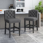 ZUN Vienna Contemporary Fabric Tufted Wingback 27 Inch Counter Stools, Set of 2, Charcoal and Dark Brown 64855.00CHAR