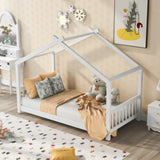 Twin Size House Platform Bed with Headboard and Footboard,Roof Design,White WF284064AAK