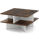 2-Tier Living Room Coffee Table - Square Design with 4 Storage Compartments 48928251