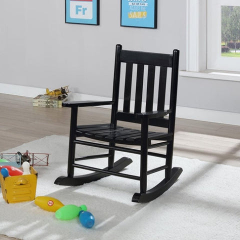 ZUN Black Slat Back Youth Rocking Chair B062P153748