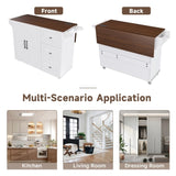 White Kitchen Island Cart with Foldable Tabletop & Drop Leaf - Mobile Breakfast Bar on Wheels with W2700P300558