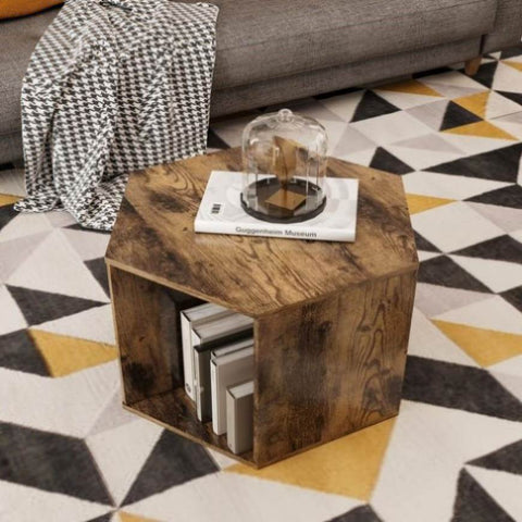 ZUN 23.62'' Hexagonal Coffee Table Side Table Nightstand Antique Wood W757P164922