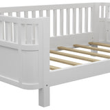 Twin Size Wood Platform Bed for Kids, Wood Low Profile Twin Bed with Rails for Girls and Boys, White W2593P296772