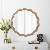 23.62 inches Wood Round Wavy Wall Mirror Round Wall Mirror Scalloped Mirror -Large Decorative Wood W2295P290646
