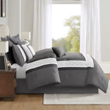 8 Piece Embroidered Comforter Set Dark Grey Cal King B035P266660
