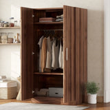 ZUN 2-Door Wooden Wardrobe Armoire with 3 Storage Shelves, Brown 07725847