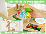 Green Kids Play Kitchen with Realistic Faucet & Ice Dispenser, Anti-Tipping Pretend Cooking Set for 02084260