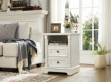 Farmhouse Style 2 Drawer Sofa Side Table Charging Pedestal, Tall Rustic Wood Square Nightstand W2393P324429