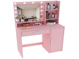 Vanity Desk with Mirror & Light, Large Drawer Three Level Storage Dresser, 3 Lighting Modes W2386P233036