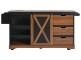 55.5" Farmhouse Kitchen Island with Drop Leaf, Kitchen Storage Island with Barn Door, Power Outlet, 41076363