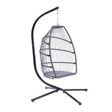 ZUN Outdoor Patio Wicker Folding Hanging Chair,Rattan Swing Hammock Egg Chair With Cushion And Pillow W41940789