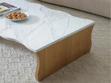 47.24" Whisper of Waves Modern Coffee Table, White Faux Marble Table Top w/ Solid Wood Veneered W2664P346444