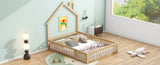Wood Full Size House Platform Bed with Guardrail, Natural N709P171852M