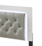 Grey and White Queen Bed with LED Light Padded Headboard B062P215387