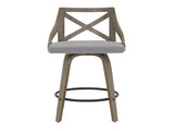 Fixed Height Counter Stool in Light Grey Wood and Grey Fabric - Set of 2 B202P471207