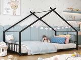 Black House Shaped Twin Size Kids Metal Bed with Side Rails, Platform Bed No Box Spring Needed, Safe 35174809