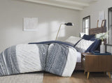 3 Piece Cotton Comforter Set with Chenille Tufting Navy Full/Queen B035128802