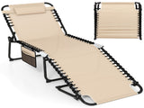 Oversized Patio Chaise Lounge, 27" Wide 4-Position Adjustable Backrest Folding Tanning Chair-Beige 16283280