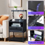 ZUN FCH Black Wood Steel 1 Drawer Shelf LED Light Strips Nightstand With Socket With Charging Station & 45300823