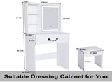 Modern Mini Dressing Table with LED-lit Mirror & Hidden Storage,Includes Padded Stool,Adjustable 17689128