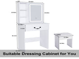 Modern Mini Dressing Table with LED-lit Mirror & Hidden Storage,Includes Padded Stool,Adjustable 17689128